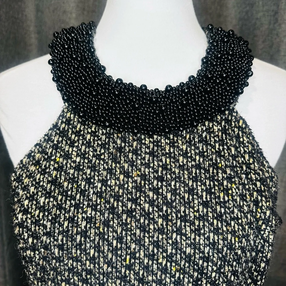 INC International Concepts Black and Gold Tweed Dress with Beaded Collar